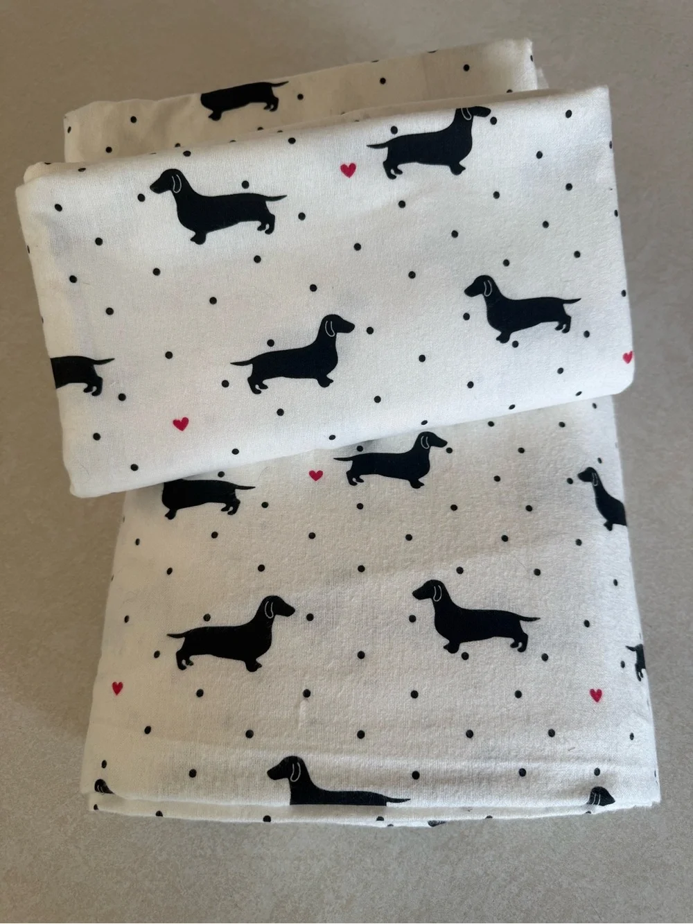 King Size Dachshund Print White Cotton Bed Sheet Set - NO FITTED SHEET